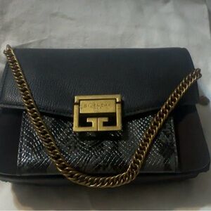 Givenchy GV3 Small Shoulder Bag in black leather and python.